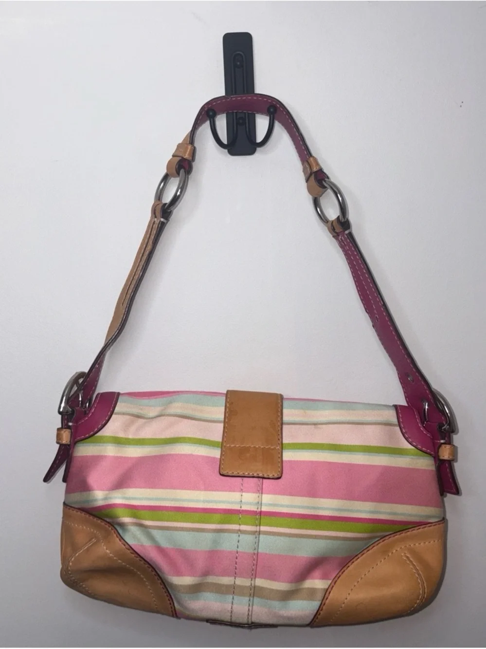 Vintage Coach pastel rainbow stripe Hamptons flap shoulder bag 1886